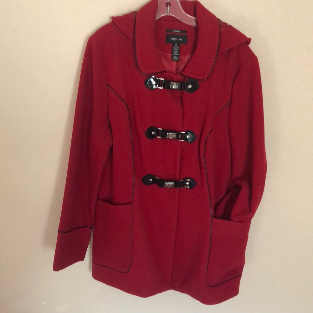 Red hooded coat